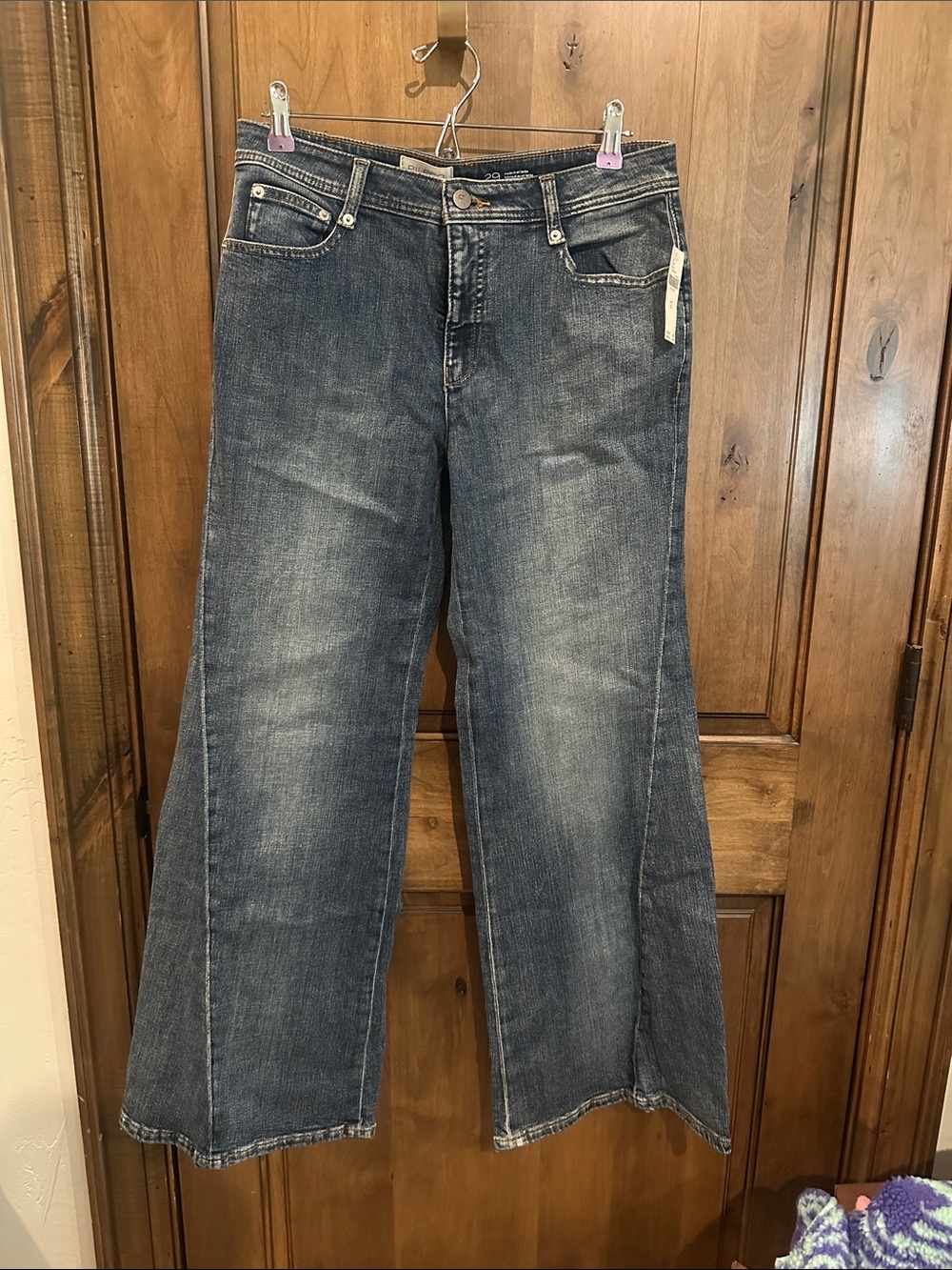 Pilcro Wide-Leg Flare Jeans in Medium Wash Blue